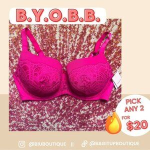 NWT Fushia Laced Lightly Lined Balconette Bra - Auden